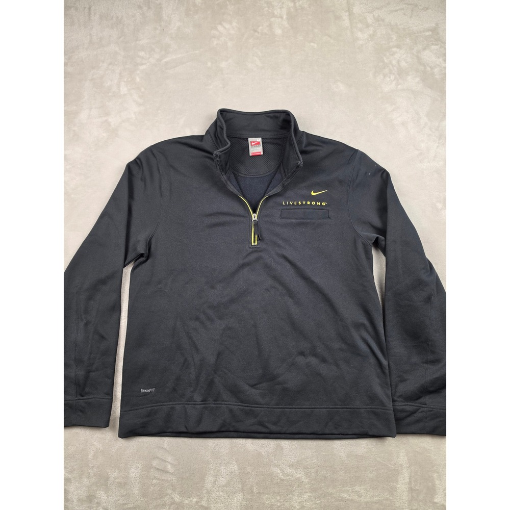 Vintage Nike Livestrong Quarter Zip Pullover Mens M Black Nike Fit Therma Y2K